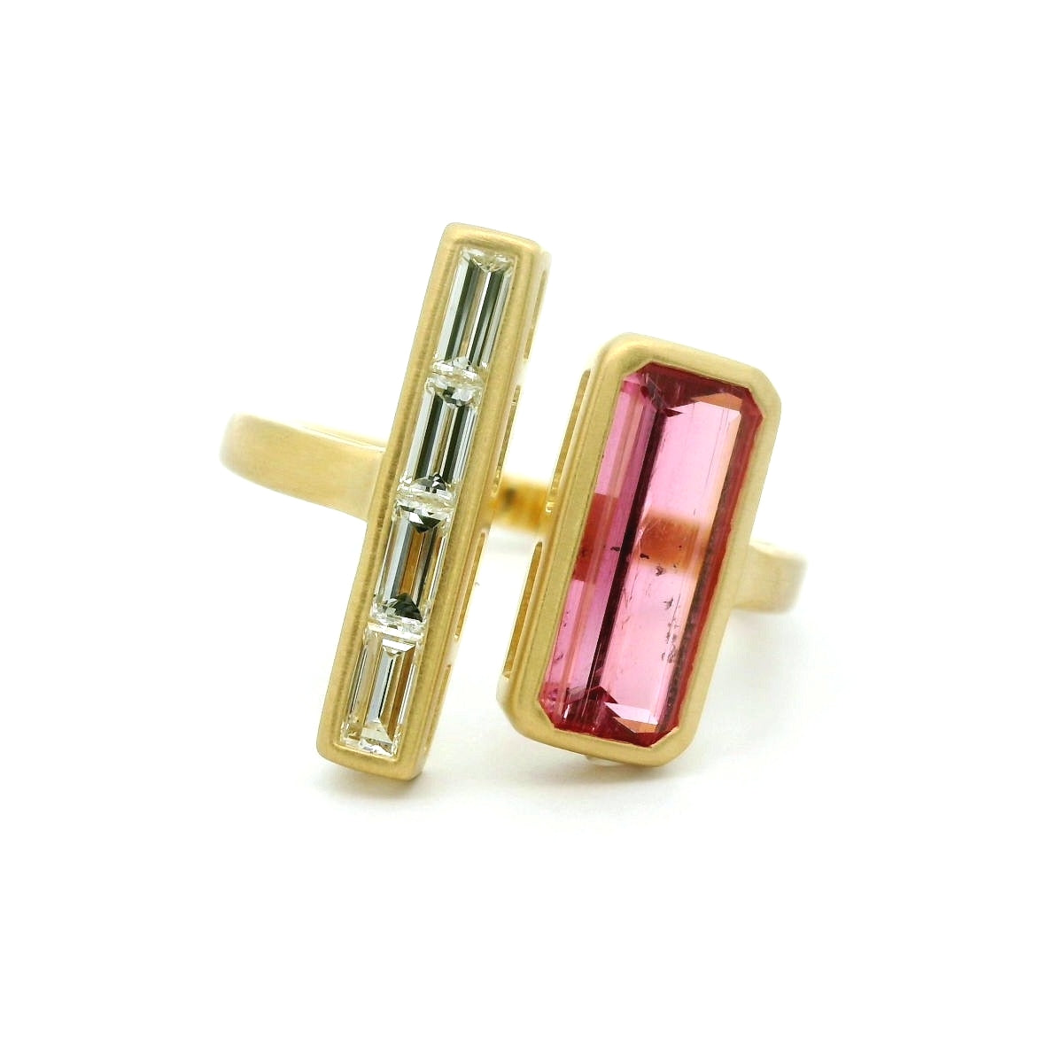 Pink Tourmaline/Diamond Bezel Ring 1.31/0.42ct 18K Yellow Gold Size 7