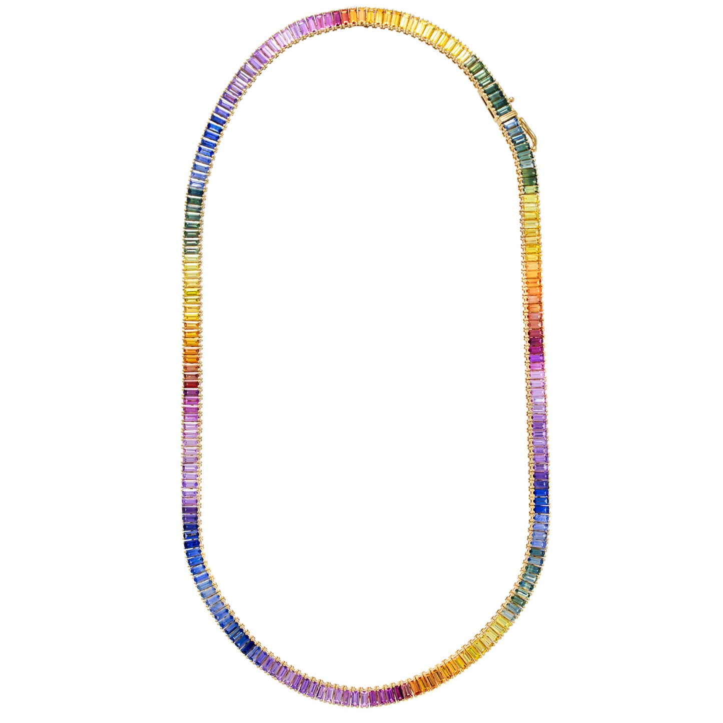 Rainbow Baguette Necklace 28.32ct 18K Yellow Gold