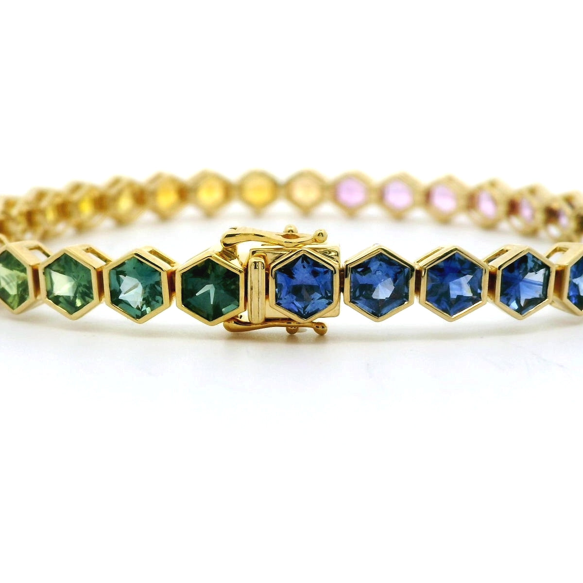 Rainbow Hexagon Bezel Bracelet 14.85ct 18K Yellow Gold