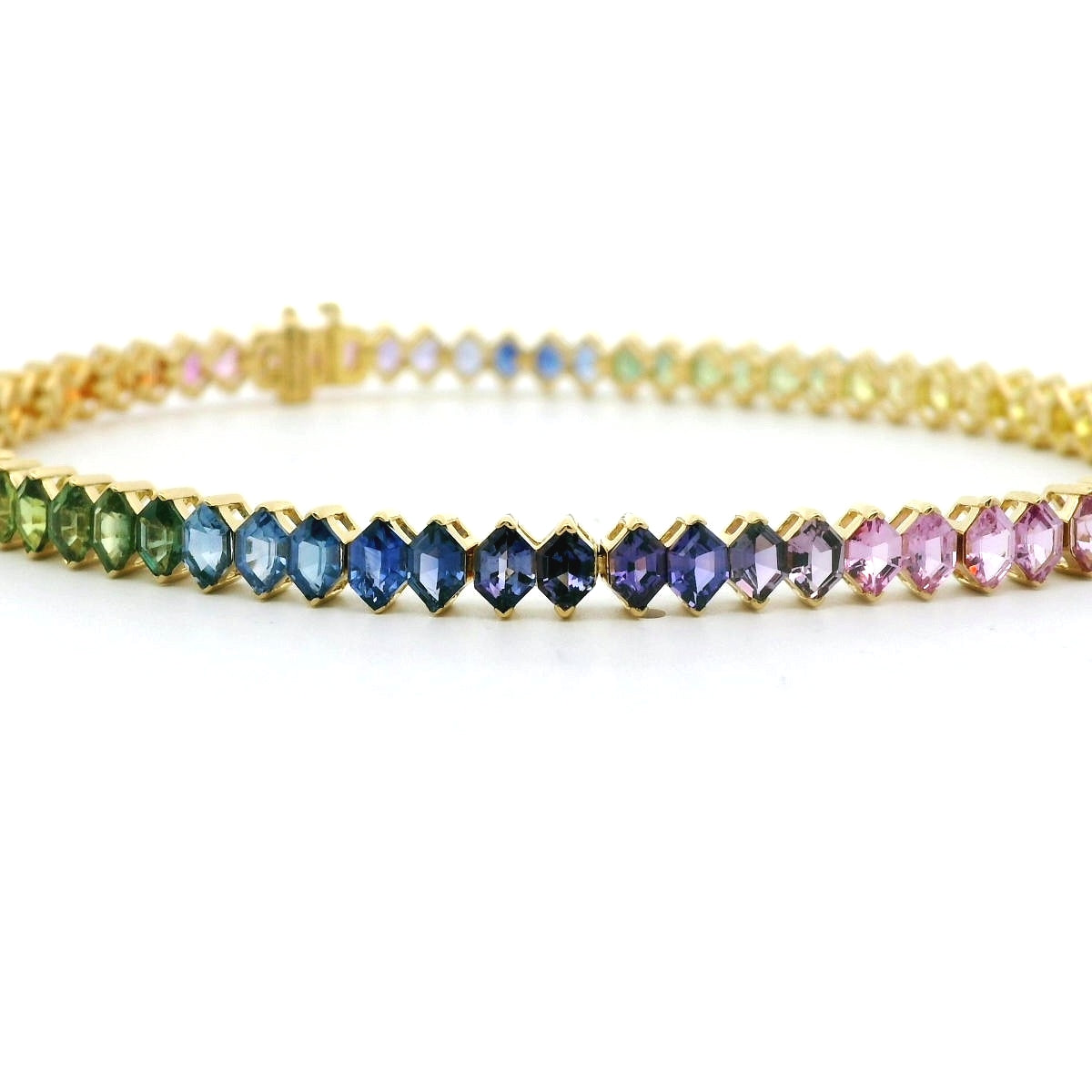Rainbow Hexagon Tennis Bracelet 8.90ct 18K Yellow Gold
