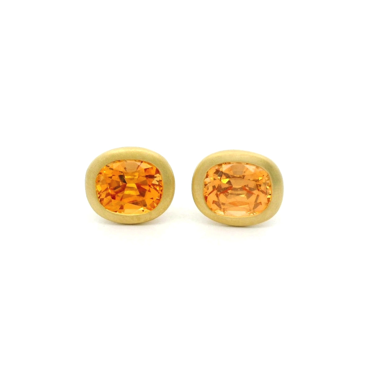 Spessartite Cushion Bezel Earring 1.22ct 18K Yellow Gold