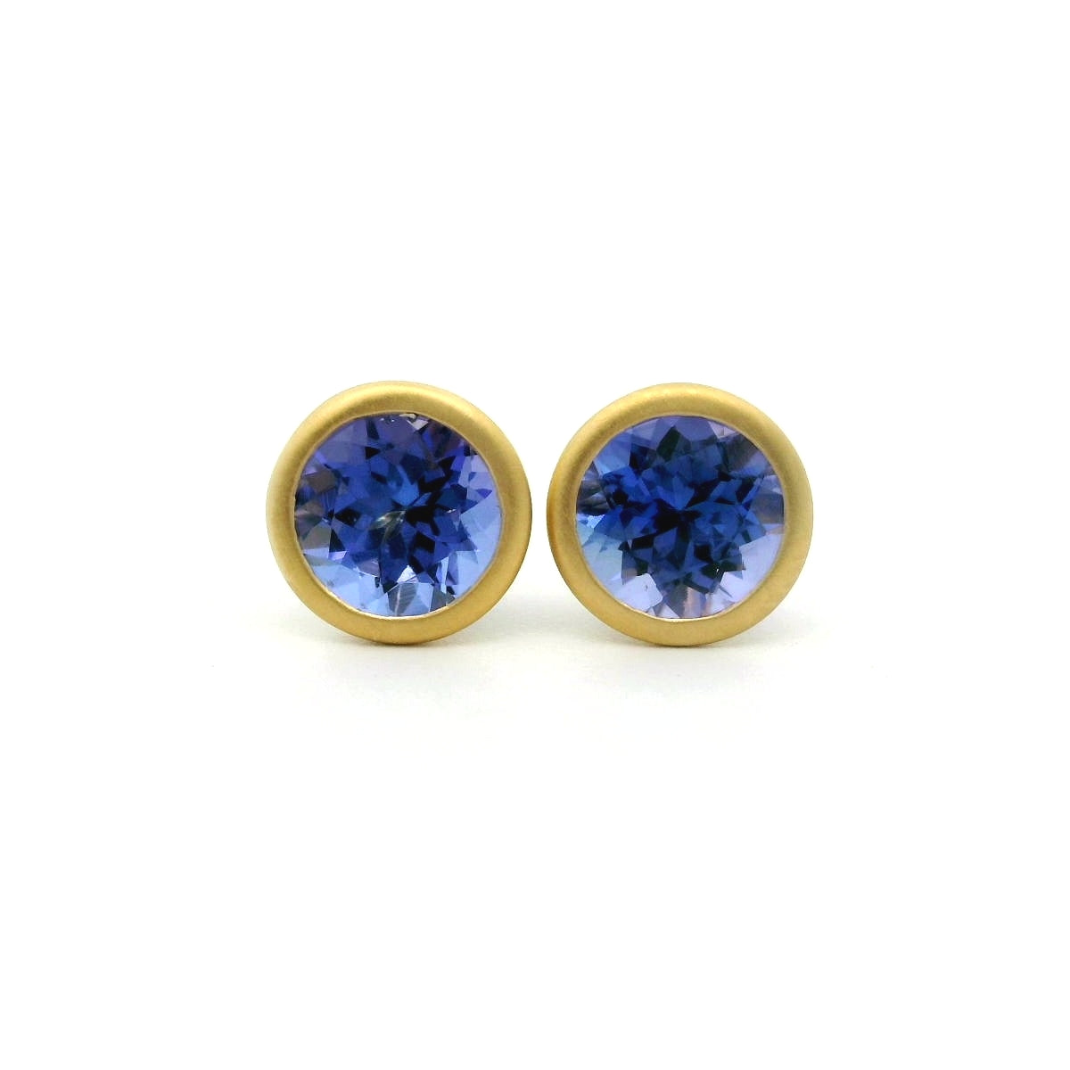 Tanzanite Round Bezel Earring 1.85ct 18K Yellow Gold