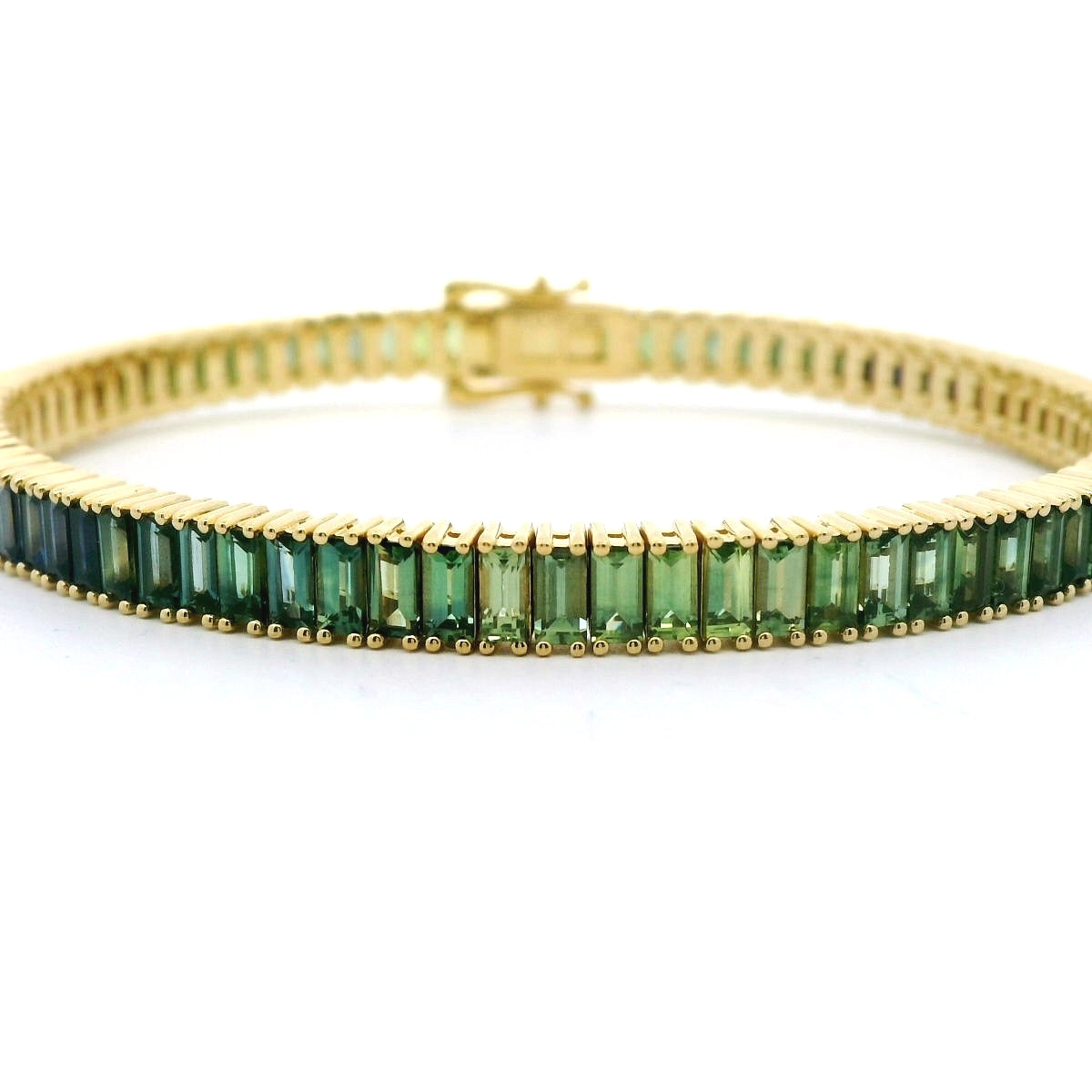 Blue Sapphire/Green Sapphire Ombré Bracelet 10.85ct 18K Yellow Gold