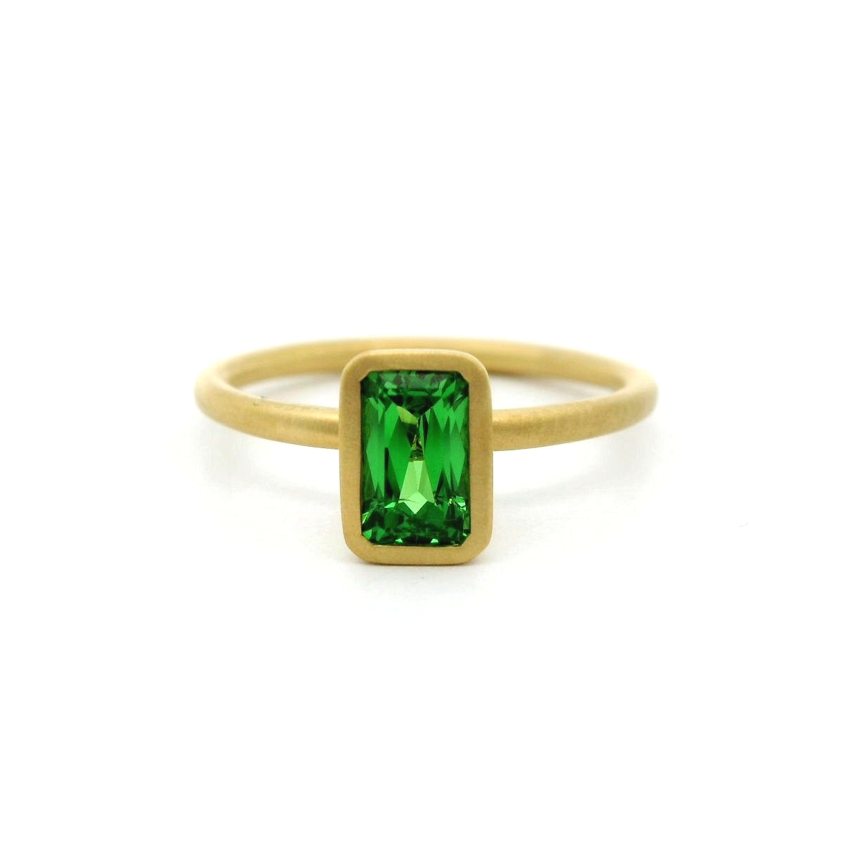 Tsavorite Garnet Emerald Cut Yumdrop Ring 0.93ct 18K Yellow Gold Size 6.5