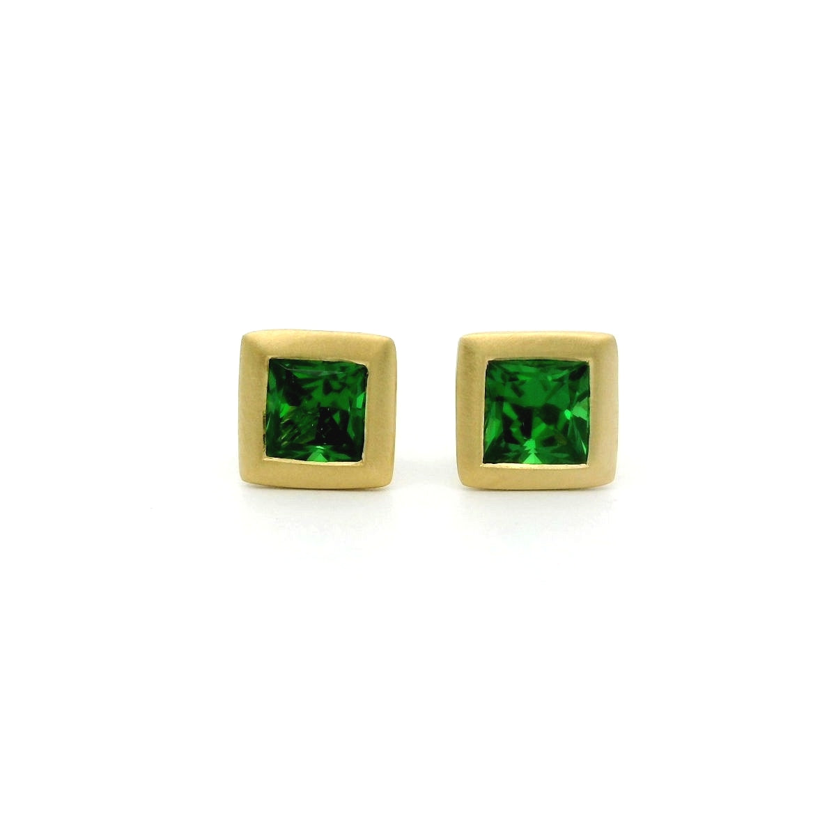 Tsavorite Garnet Princess Cut Bezel Earring 0.69ct 18K Yellow Gold