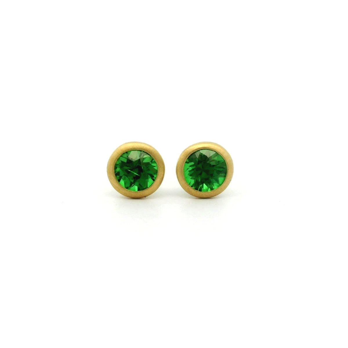 Tsavorite Garnet Round Bezel Earring 0.55ct 18K Yellow Gold