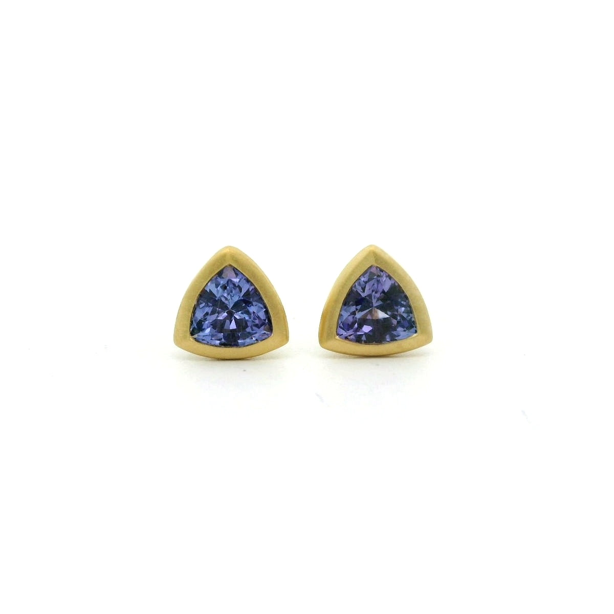 Tanzanite Trillion Bezel Earring 0.56ct 18K Yellow Gold