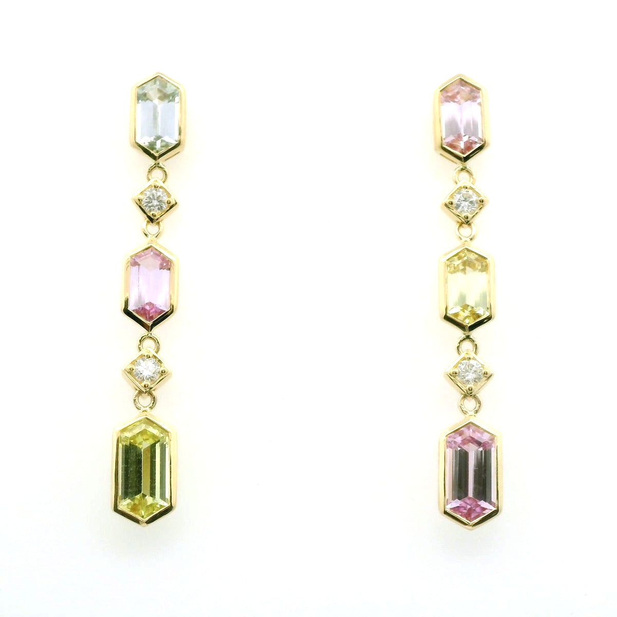 Sapphire Hexagon Bezel with Diamonds Earring 3.60/0.16ct 18K Yellow Gold
