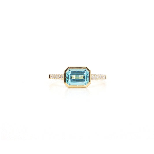 Aquamarine Emerald Cut Skinny Stack Ring 0.93/0.12ct 18K Yellow Gold Size 7
