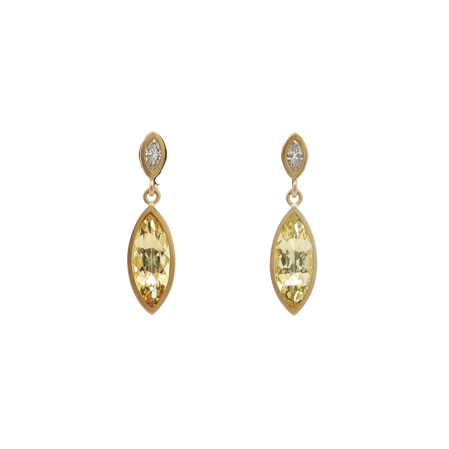 Yellow Beryl/Diamond Marquise Bezel Earring 1.76/0.13ct 18K Yellow Gold