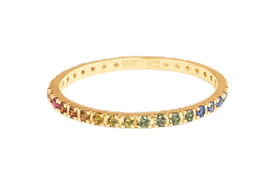 Rainbow Eternity Band Ring ~0.35ct 18K Yellow Gold Size 6