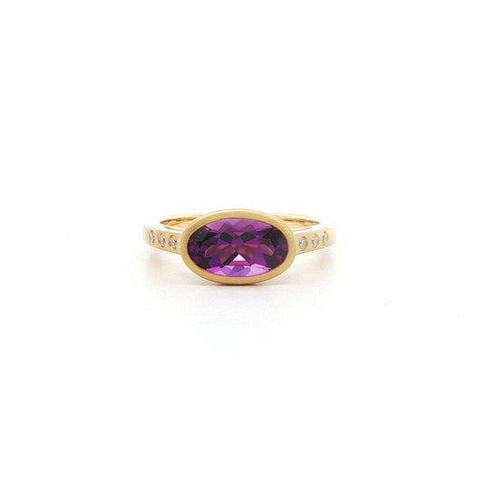 Amethyst Oval Skinny Stack Ring 1.47/0.09ct 18K Yellow Gold Size 7