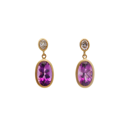 Amethyst/Diamond Oval Bezel Earring 3.14/0.38ct 18K Yellow Gold