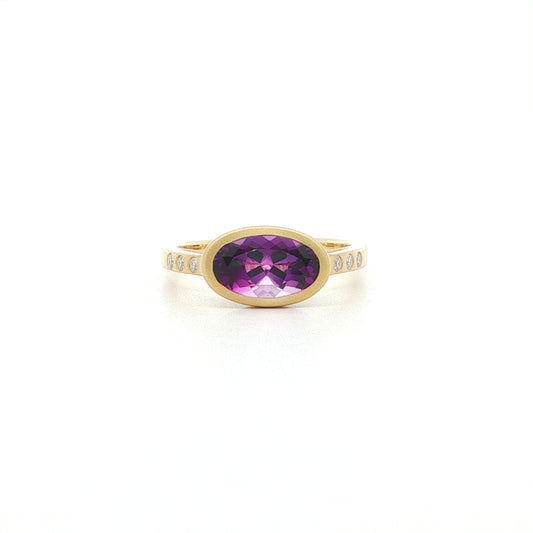 Amethyst Oval Skinny Stack Ring 1.50/0.10ct 18K Yellow Gold Size 7