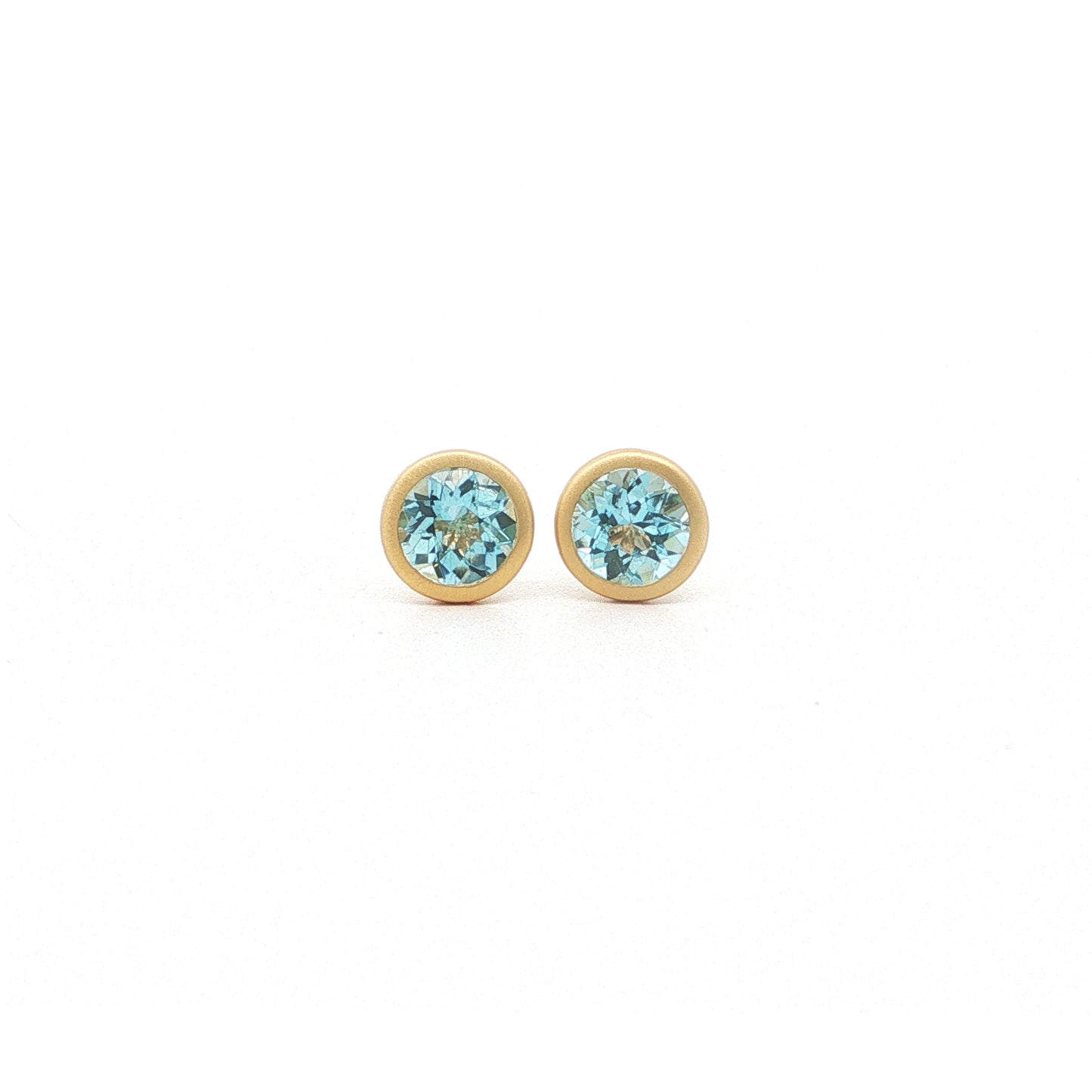 Aquamarine Round Bezel Earring 0.82ct 18K Yellow Gold