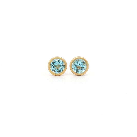 Aquamarine Round Bezel Earring 0.82ct 18K Yellow Gold