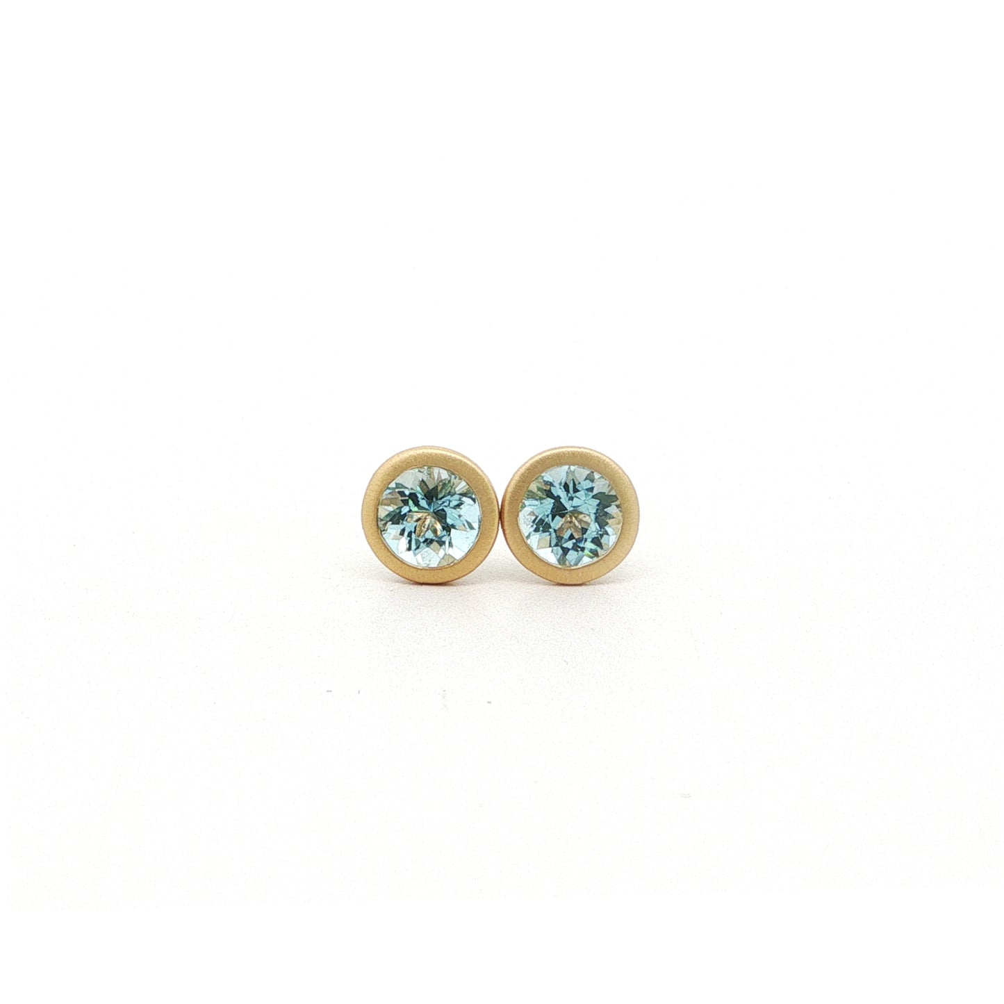 Aquamarine Round Bezel Earring 0.88ct 18K Yellow Gold