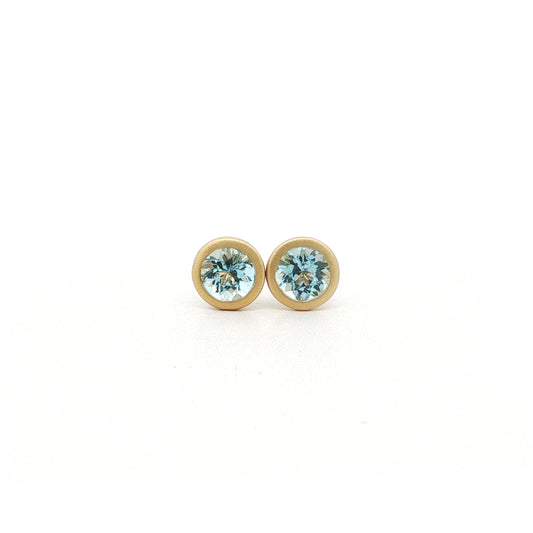 Aquamarine Round Bezel Earring 0.88ct 18K Yellow Gold