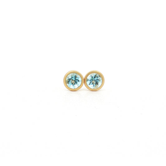 Aquamarine Round Bezel Earring 0.91ct 18K Yellow Gold