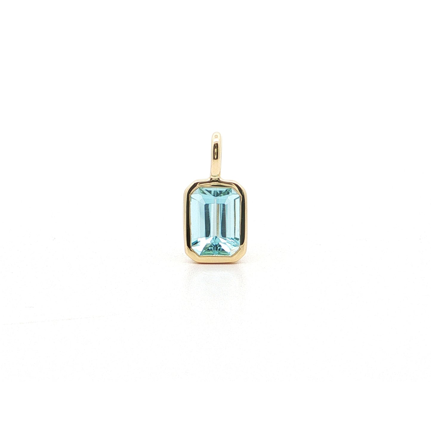 Aquamarine Emerald Cut Bezel Pendant (2) 0.95ct 18K Yellow Gold