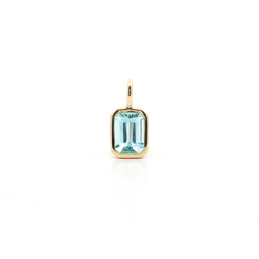 Aquamarine Emerald Cut Bezel Pendant (2) 0.95ct 18K Yellow Gold