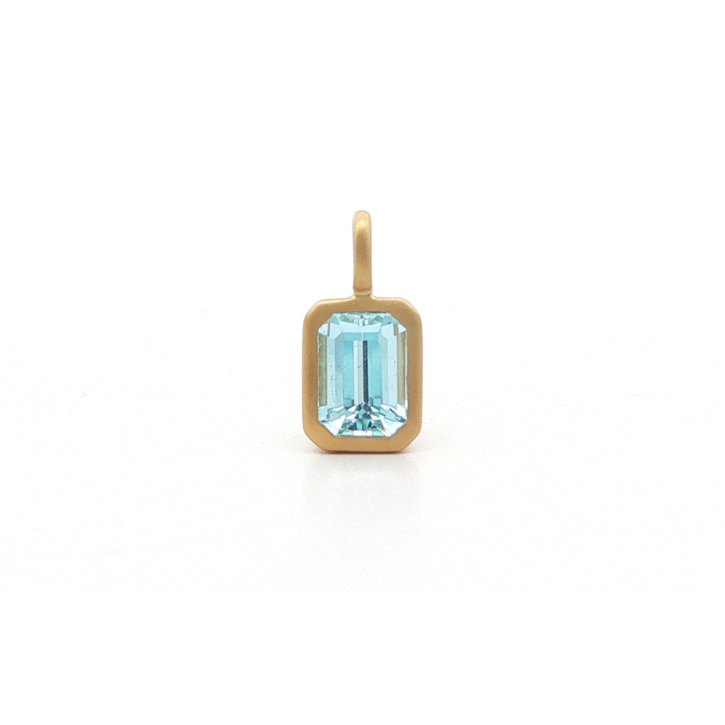 Aquamarine Emerald Cut Bezel Pendant 0.98ct 18K Yellow Gold