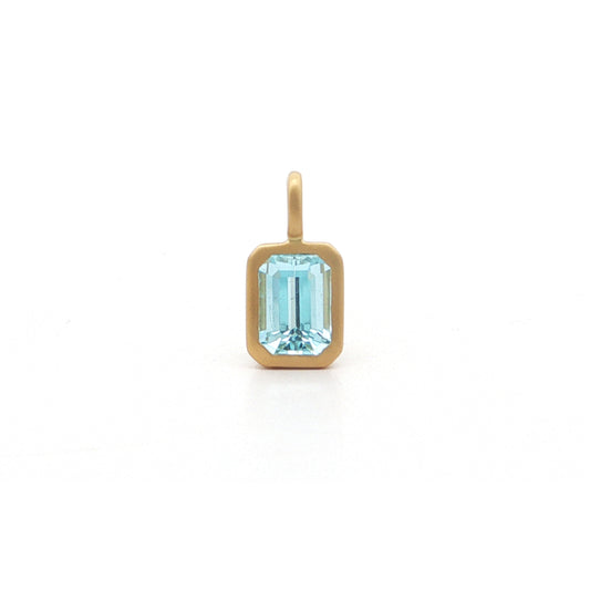 Aquamarine Emerald Cut Bezel Pendant 0.98ct 18K Yellow Gold