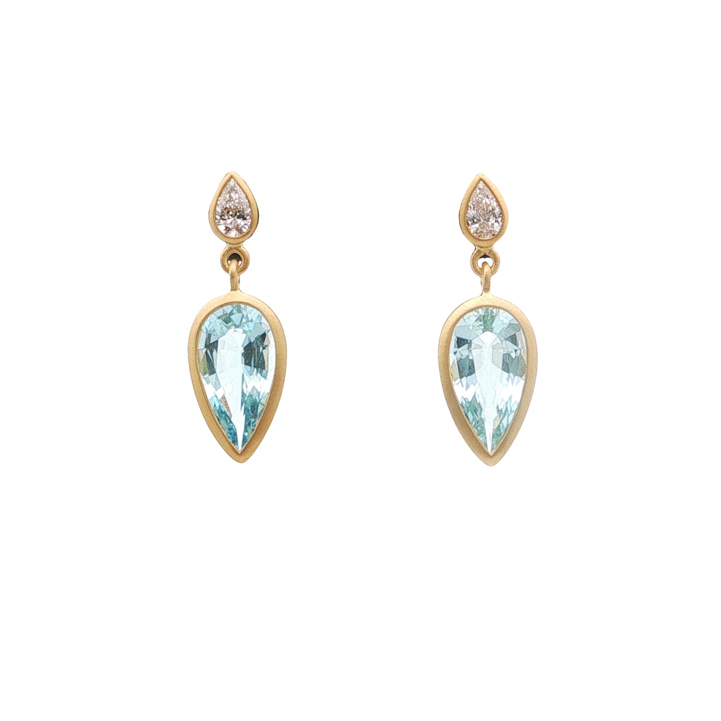 Aquamarine/Diamond Pear Shape Bezel Earring 1.97/.20ct 18K Yellow Gold