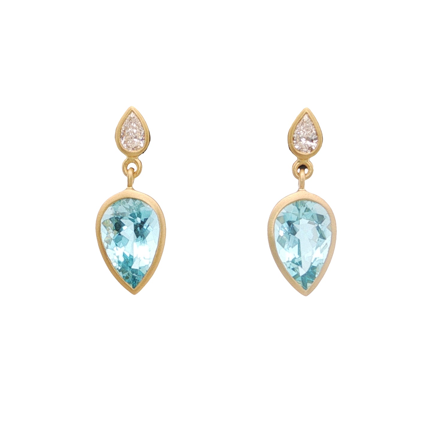 Aquamarine/Diamond Pear Shape Bezel Earring 2.22/0.20ct 18K Yellow Gold