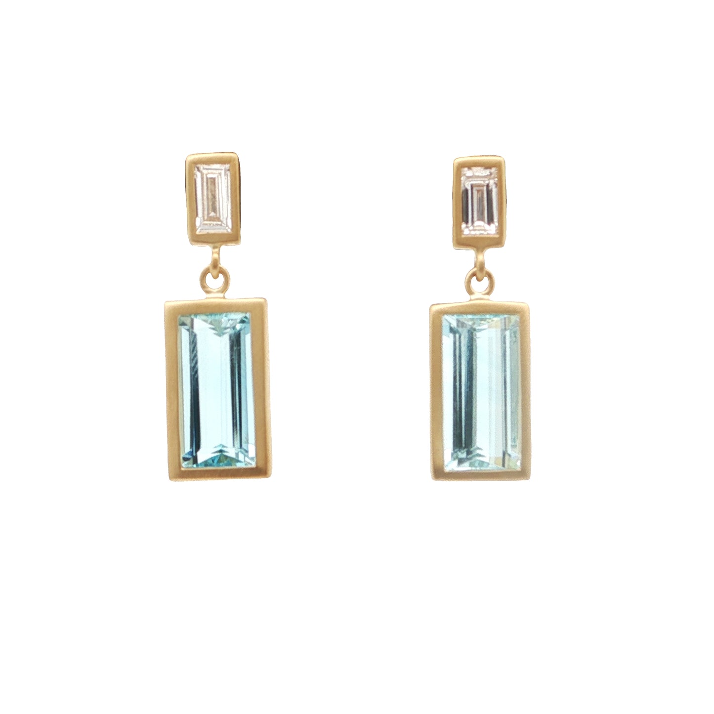 Aquamarine/Diamond Baguette Bezel Earring 2.92/0.30ct 18K Yellow Gold
