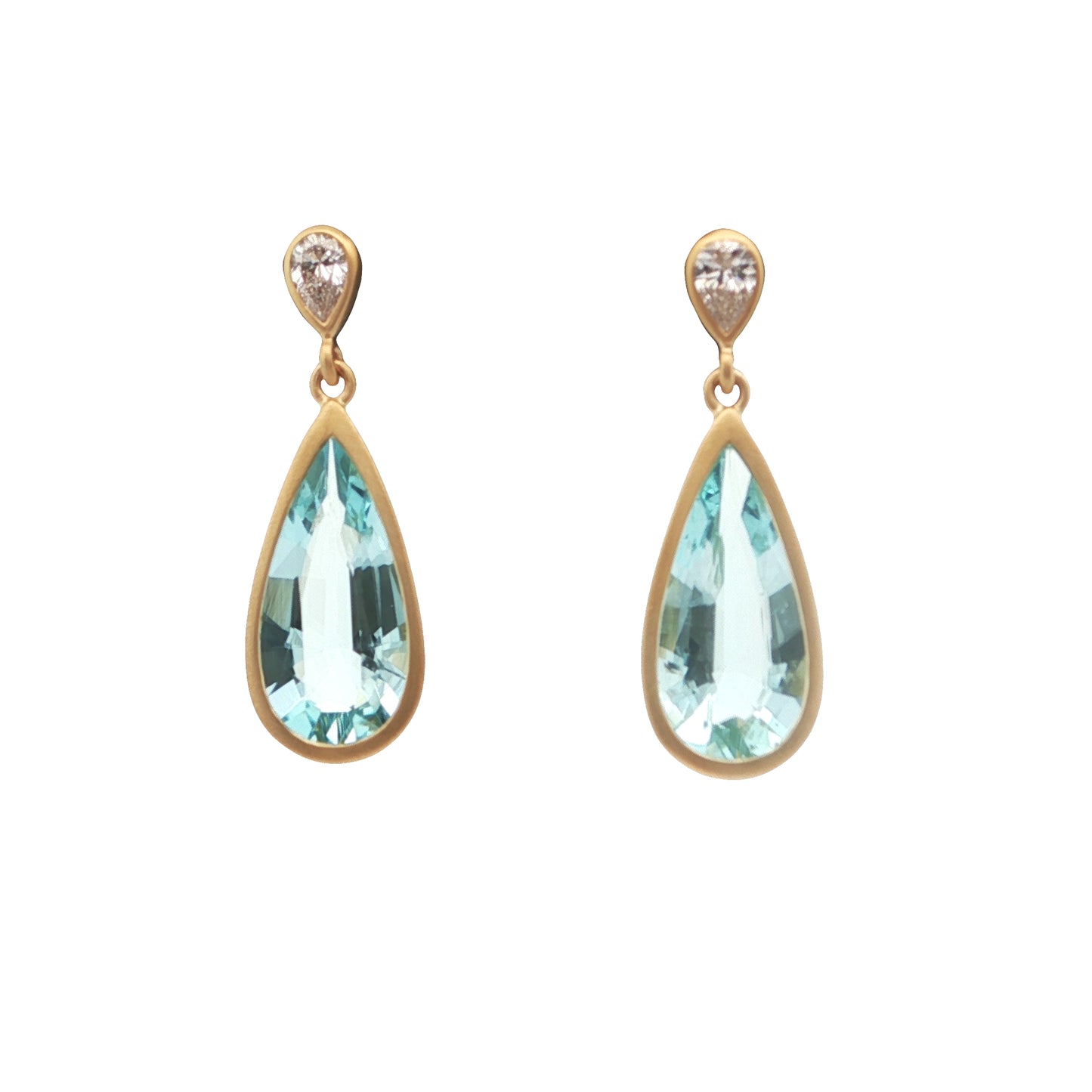 Aquamarine/Diamond Pear Shape Bezel Earring 0.52/0.22ct 18K Yellow Gold