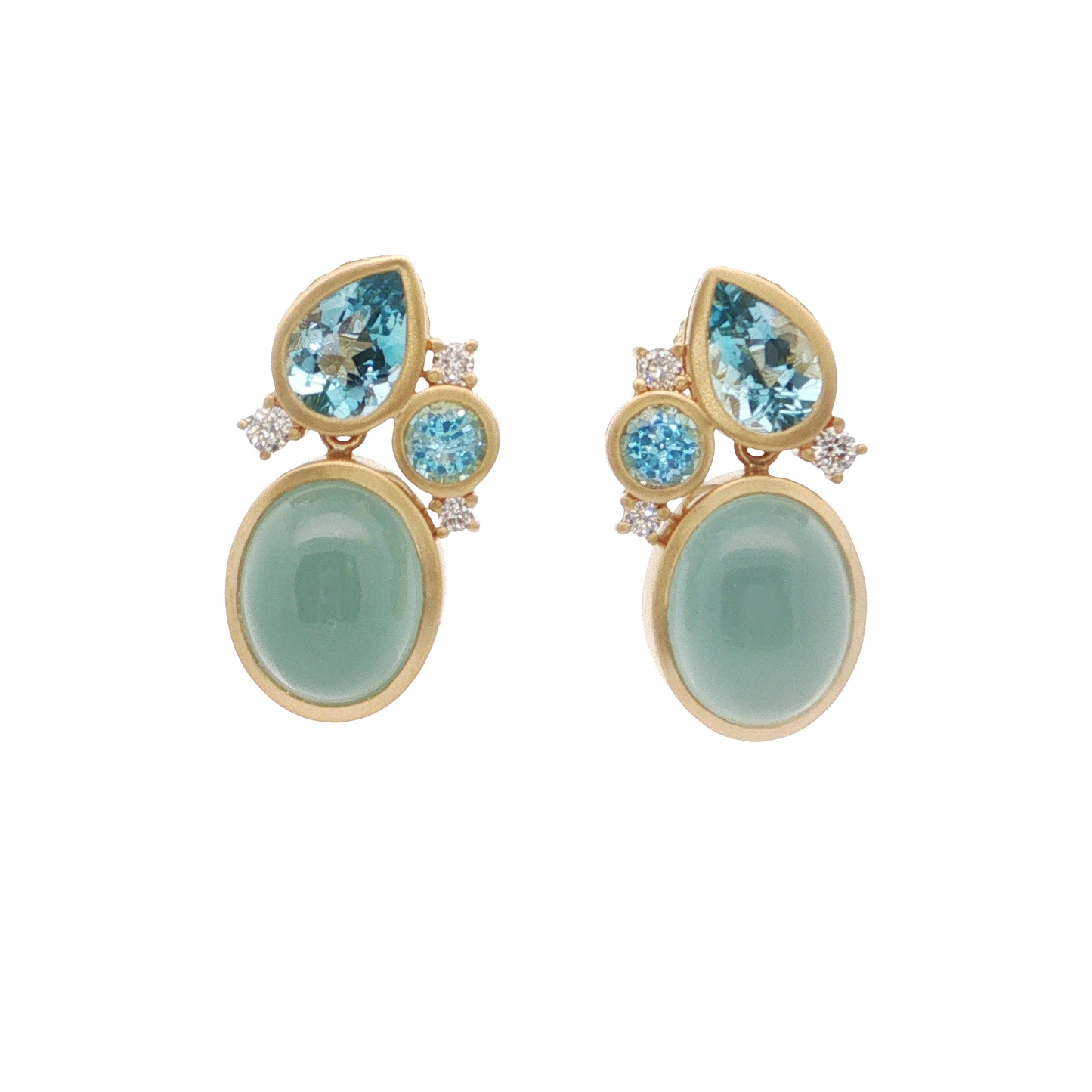 Aquamarine/Diamond Cabochon Cluster Earring 6.70/1.37/0.15ct 18K Yellow Gold/Sterling Silver