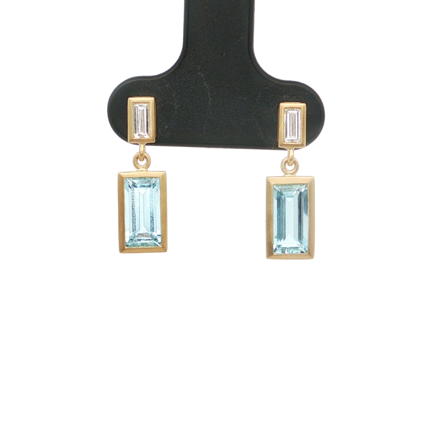 Aquamarine/Diamond Baguette Bezel Earring 1.64/0.22ct 18K Yellow Gold