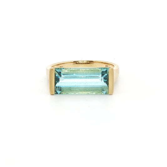 Aquamarine Baguette 1/2BZL Ring 3.93ct 18K Yellow Gold Size 7