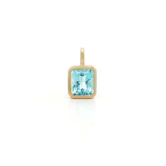 Aquamarine Emerald Cut Bezel Pendant 1.55ct 18K Yellow Gold