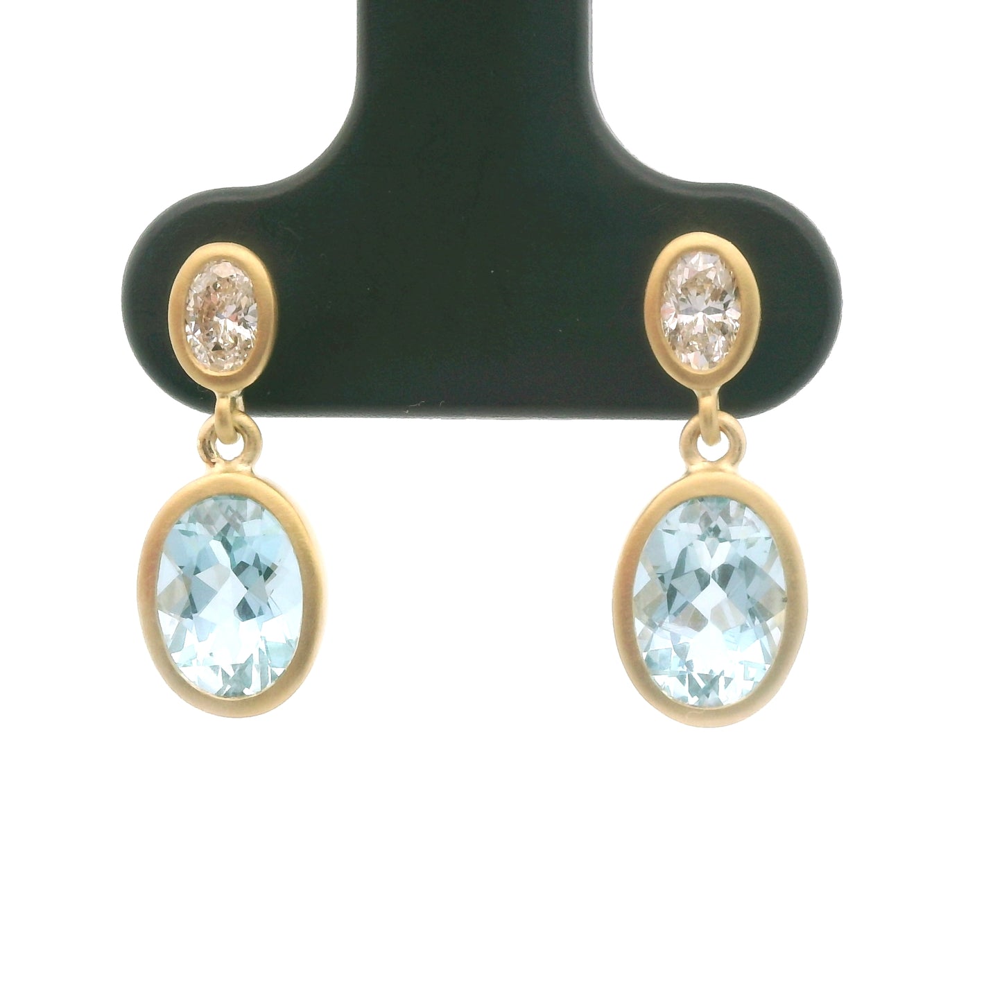 Aquamarine/Diamond Oval Bezel Earring 1.43/0.25ct 18K Yellow Gold