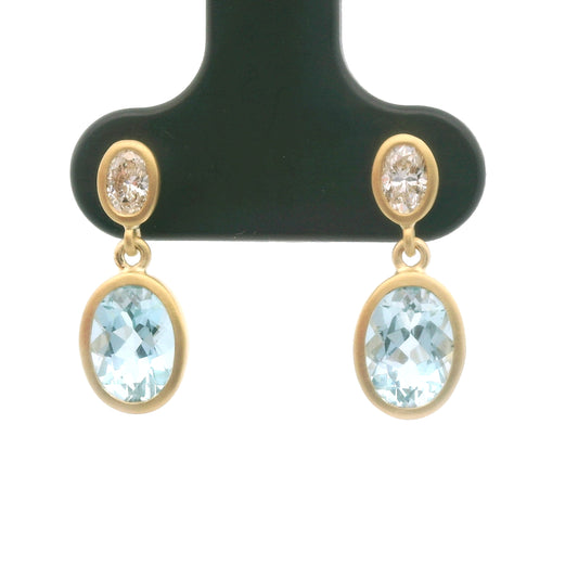 Aquamarine/Diamond Oval Bezel Earring 1.43/0.25ct 18K Yellow Gold