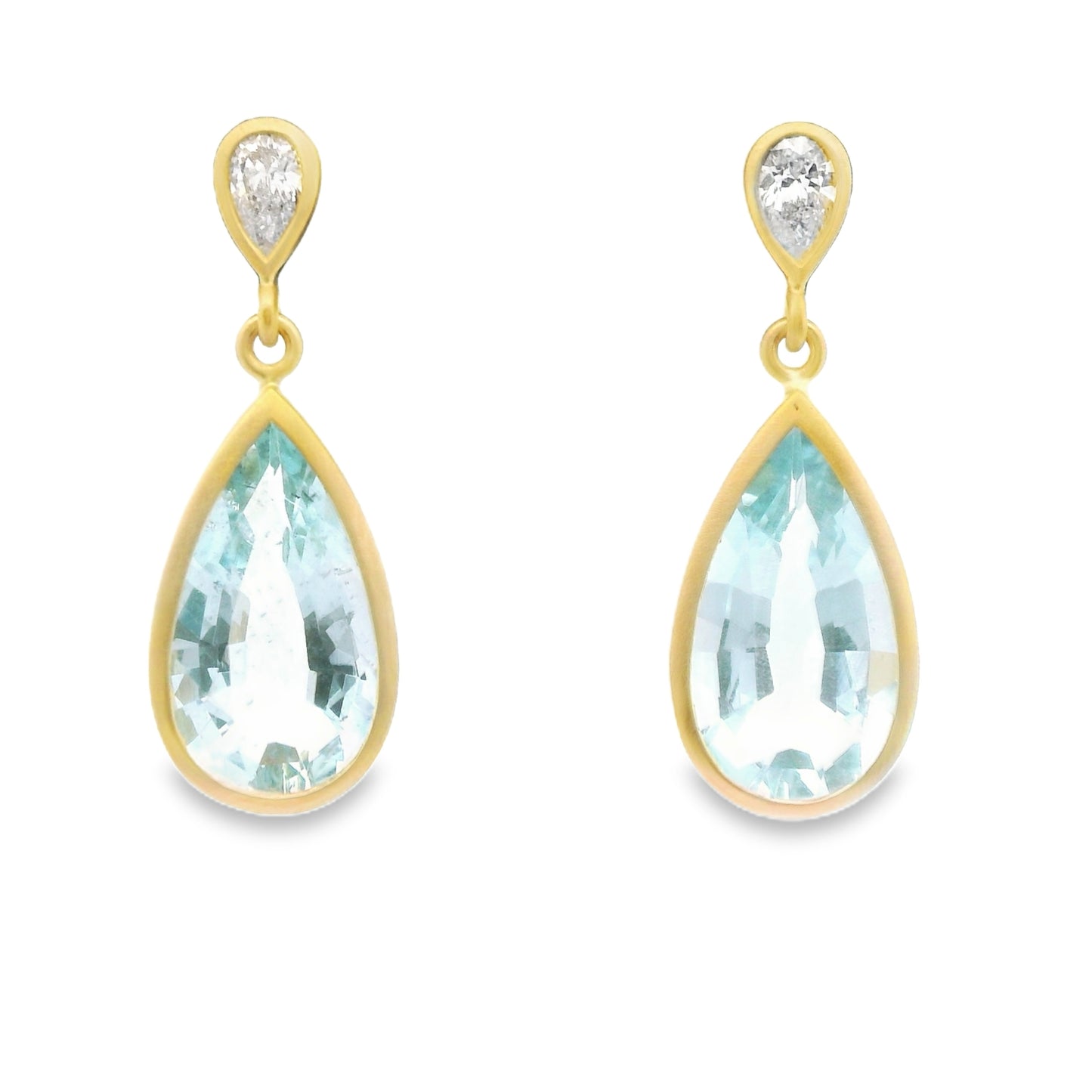 Aquamarine/Diamond Pear Shape Bezel Earring 0.50/0.20ct 18K Yellow Gold