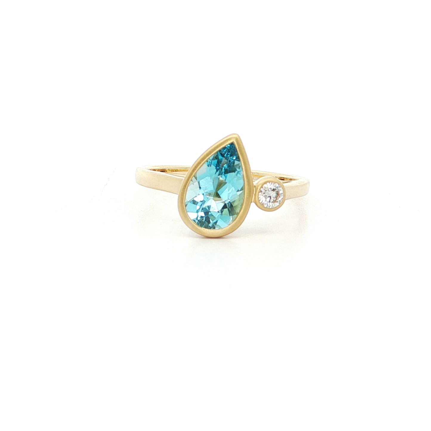 Aquamarine/Diamond Pear Shape 2 Stone Ring 1.02/0.08ct 18K Yellow Gold Size 7