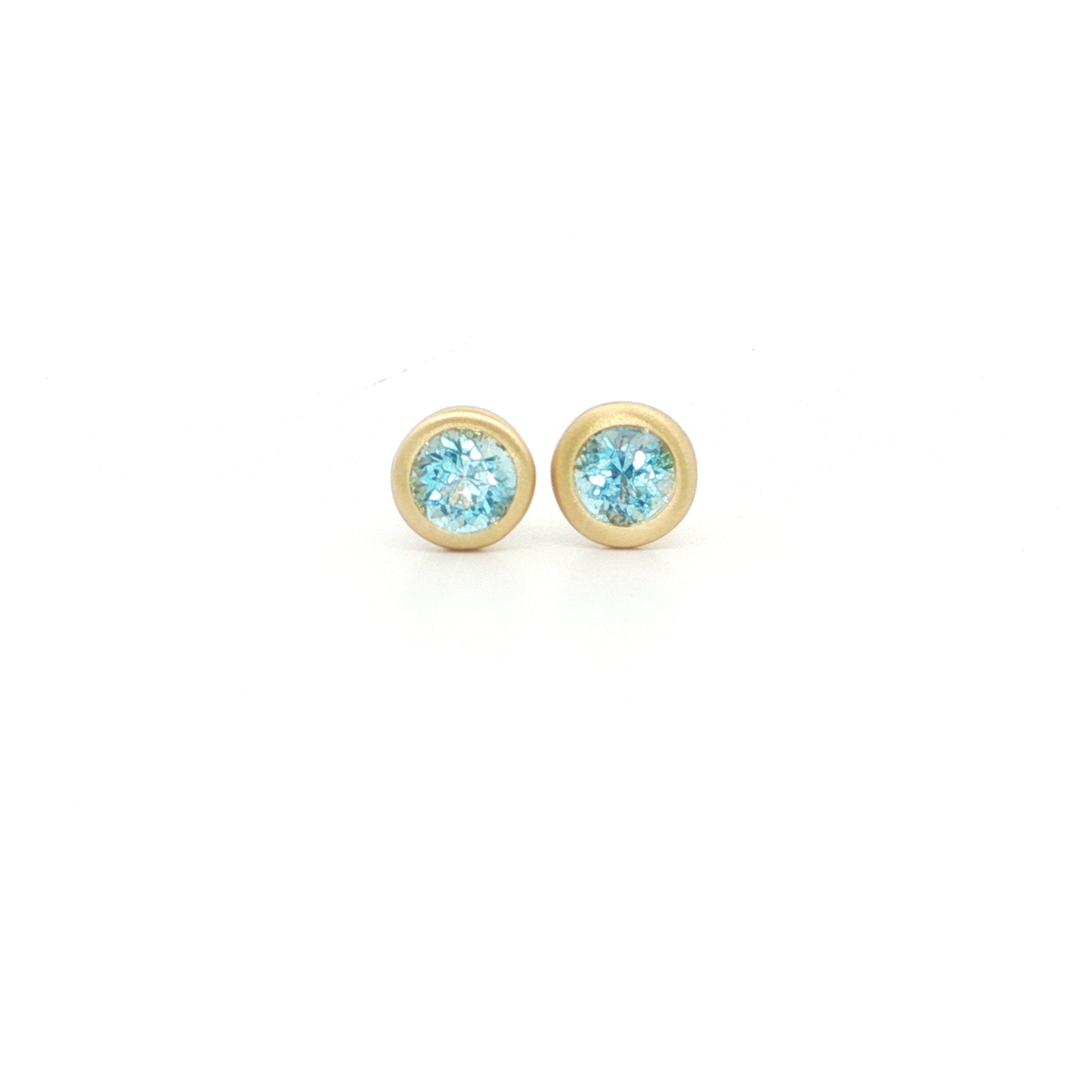 Aquamarine Round Bezel Earring 0.48ct 18K Yellow Gold