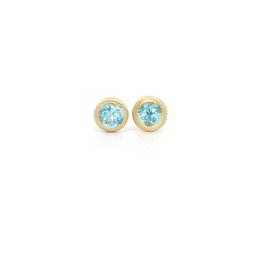 Aquamarine Round Bezel Earring 0.48ct 18K Yellow Gold