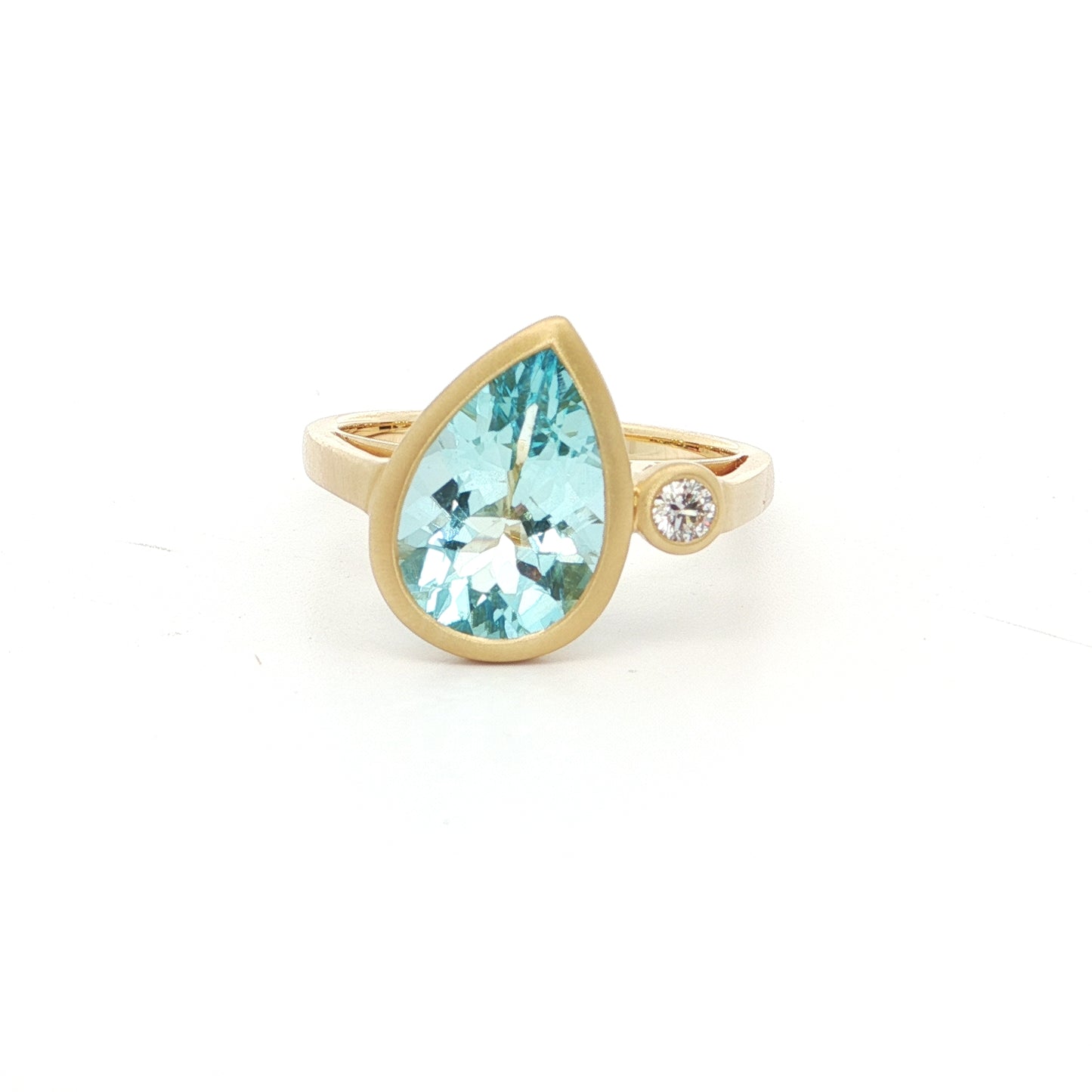 Aquamarine/Diamond Pear Shape 2 Stone Ring 2.47/0.08ct 18K Yellow Gold Size 7