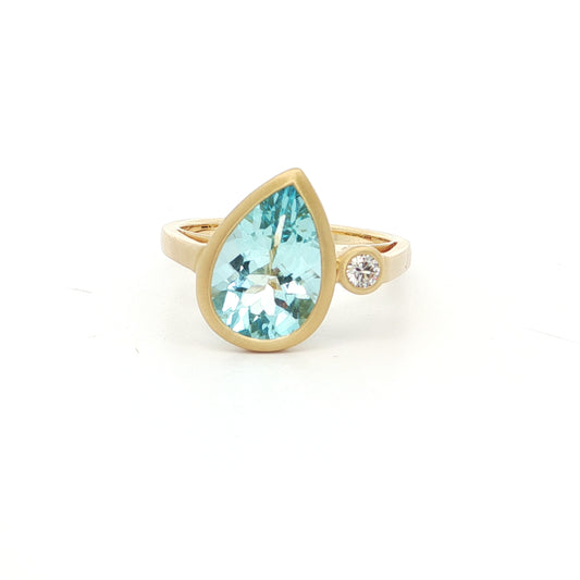 Aquamarine/Diamond Pear Shape 2 Stone Ring 2.47/0.08ct 18K Yellow Gold Size 7