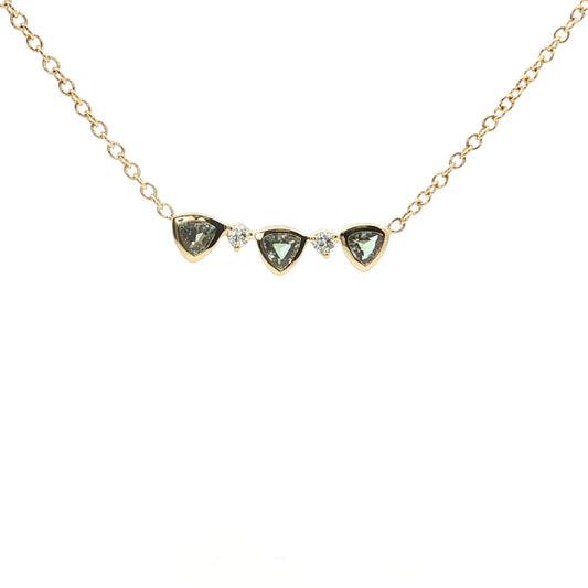 Alexandrite/Diamond Trillion 5 Stone Necklace 0.35/0.06ct 18K Yellow Gold
