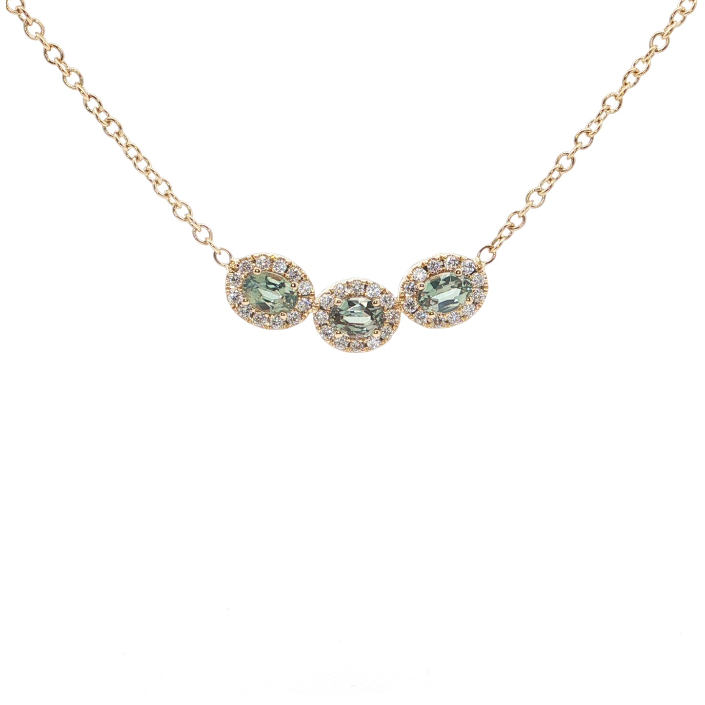 Alexandrite Oval Halo Necklace 0.65/0.20ct 18K Yellow Gold