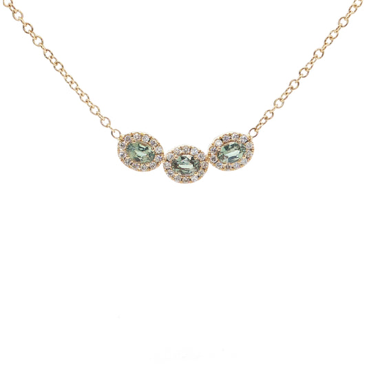 Alexandrite Oval Halo Necklace 0.65/0.20ct 18K Yellow Gold