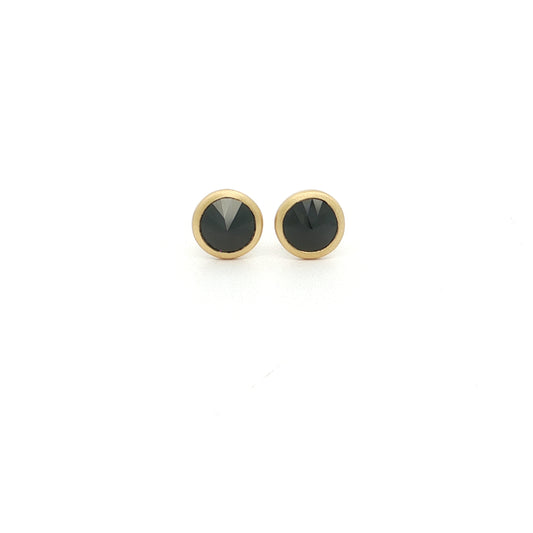 Black Spinel Round Bezel Earring 1.00ct 18K Yellow Gold