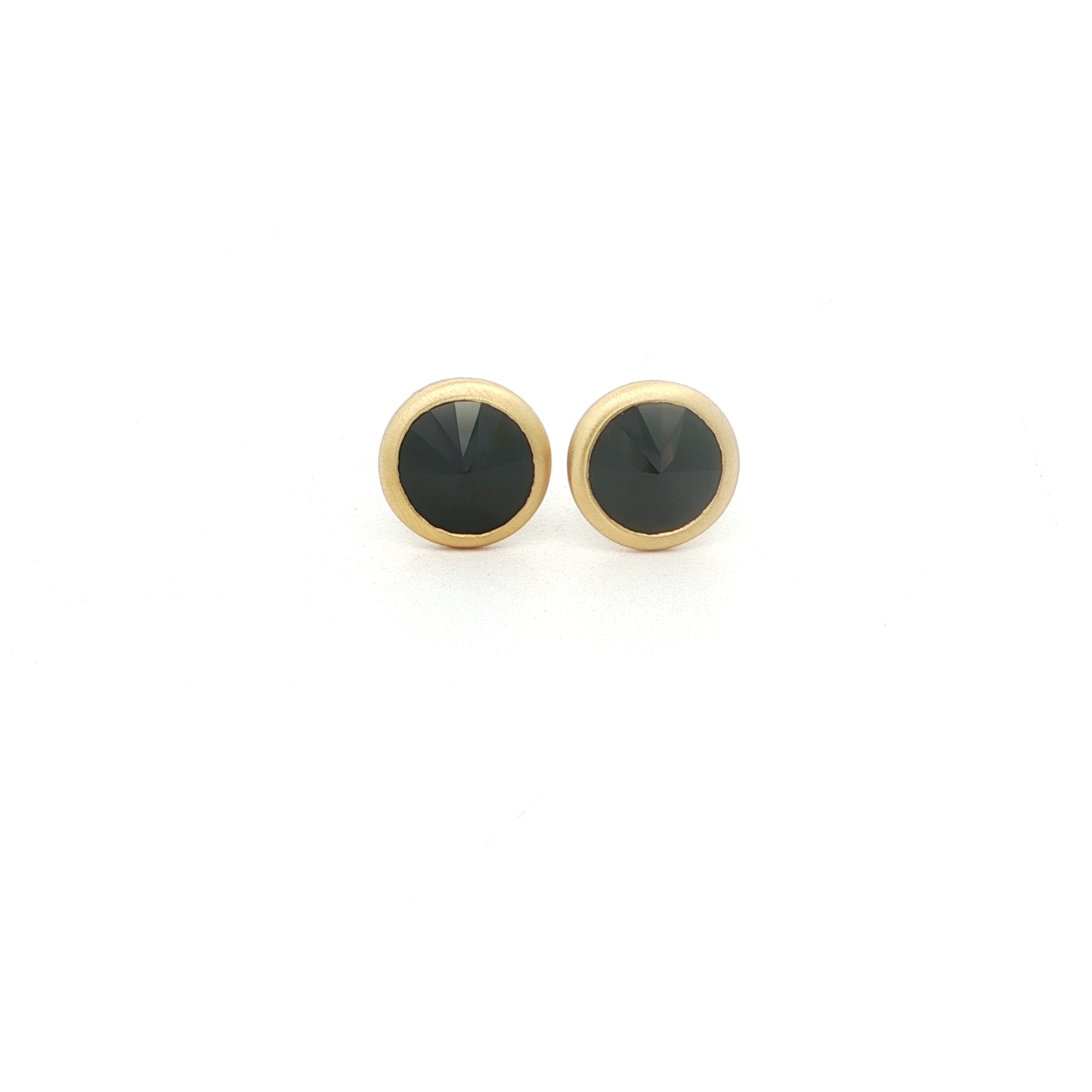 Black Spinel Round Bezel Earring 1.52ct 18K Yellow Gold
