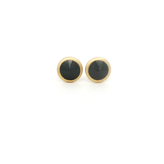 Black Spinel Round Bezel Earring 1.52ct 18K Yellow Gold
