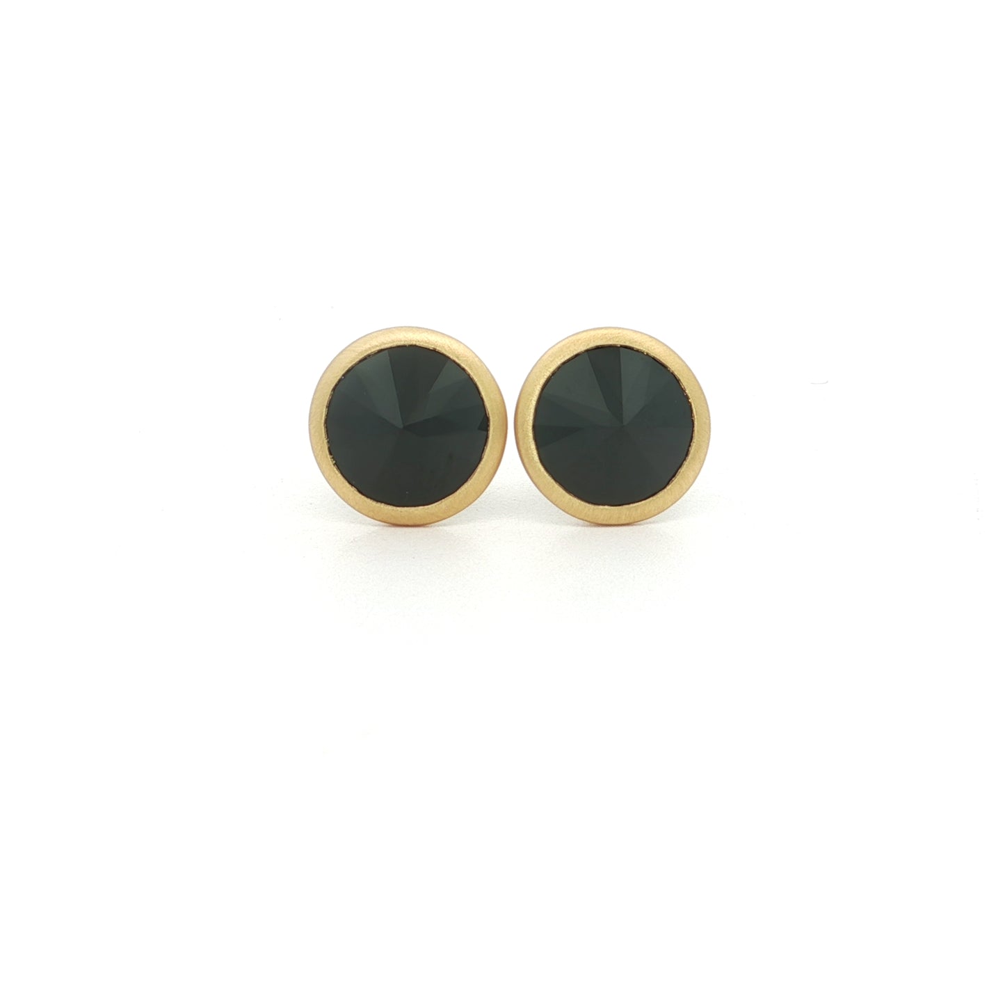 Black Spinel Round Bezel Earring 3.10ct 18K Yellow Gold